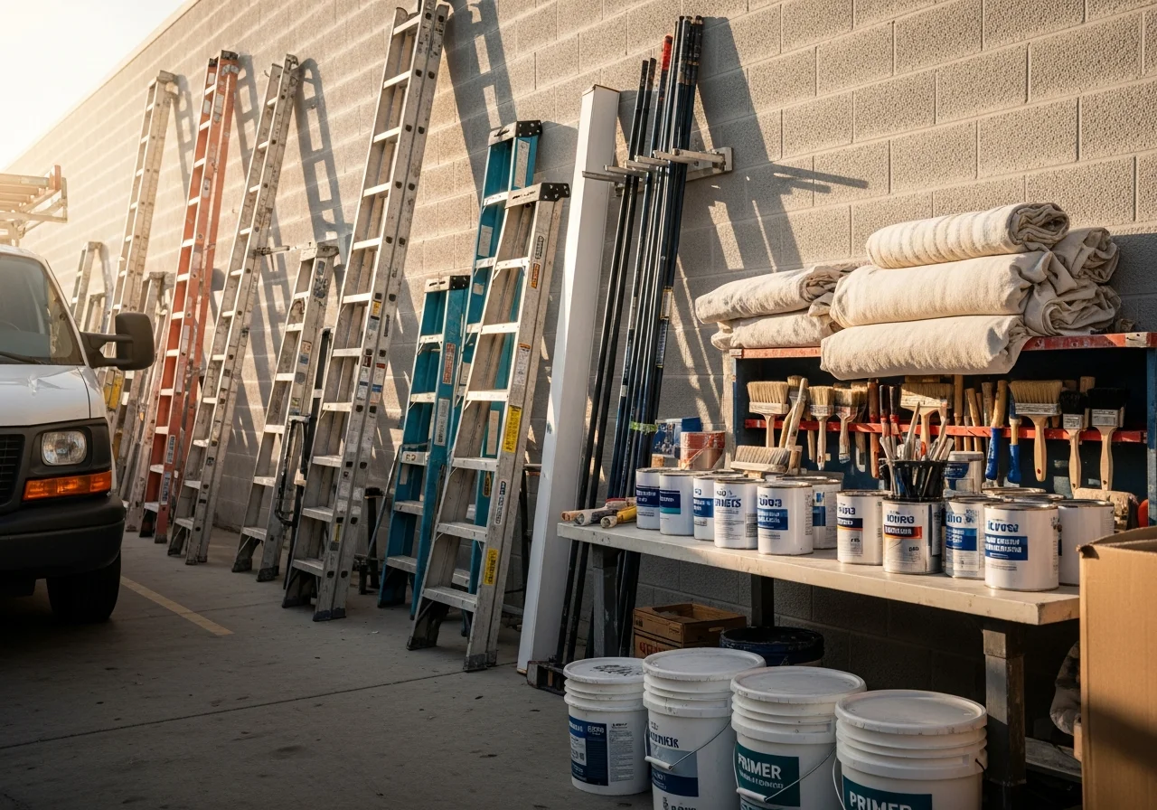 Professional painting crew with tools and equipment ready for interior and exterior work on residential and commercial properties.