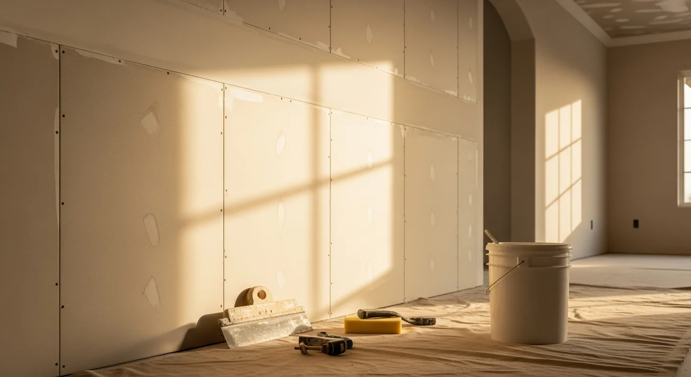Drywall repair and finishing work on residential interior wall