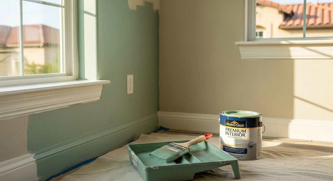 Professional painter applying interior paint to residential wall