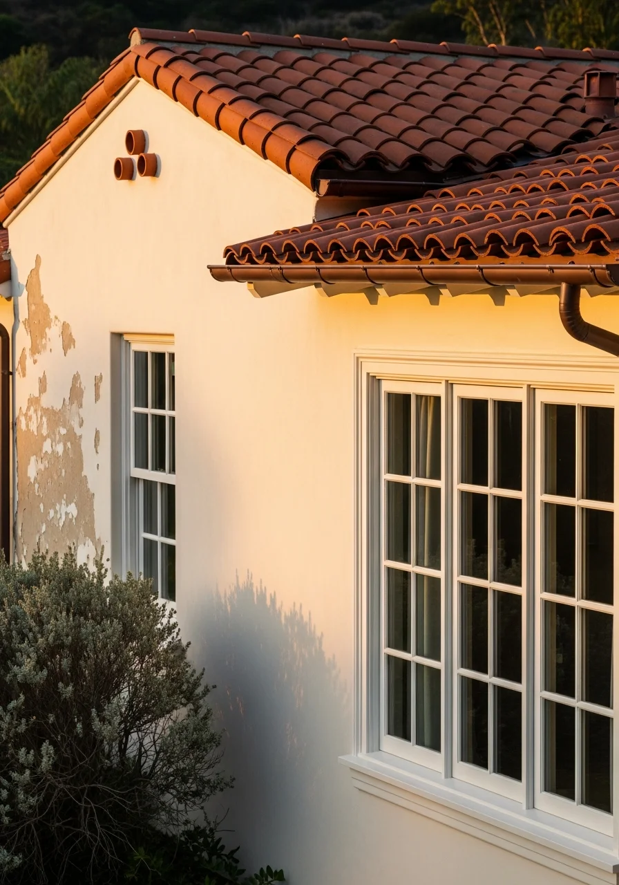 Detail of a Santa Barbara home exterior showing architectural character and coastal property maintenance.