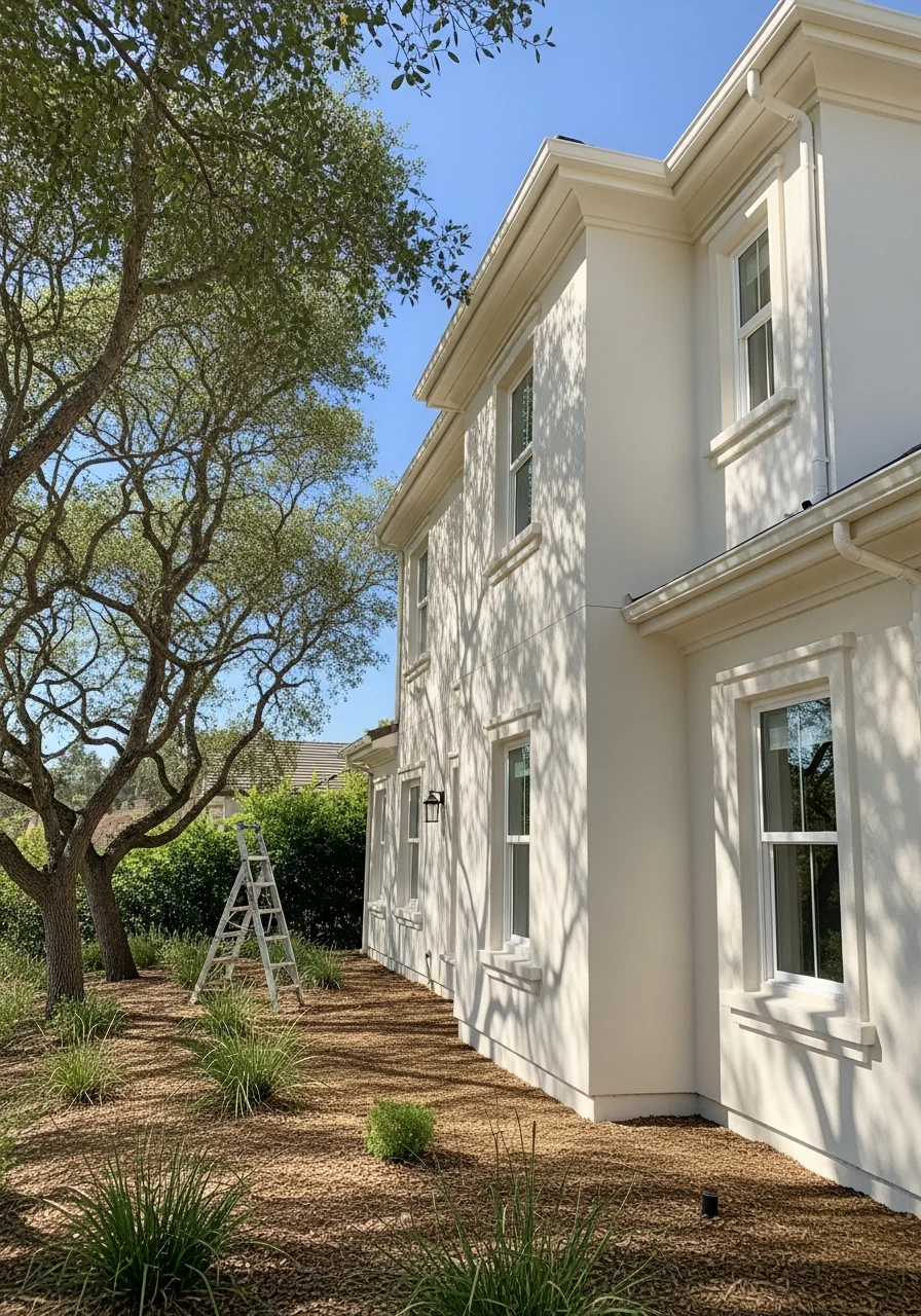 Close-up of a well-maintained Thousand Oaks home exterior with landscaping and clear property lines.
